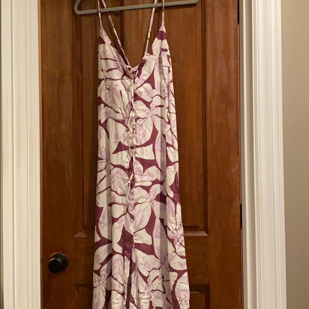Hawaiian print purple maxi dress